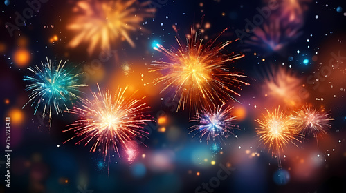 Beautiful creative holiday background with fireworks and sparkles © win