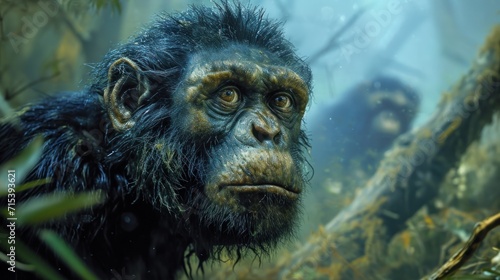 Australopithecus Investigates Its Ancient Environment. Generative Ai.