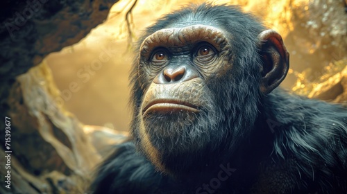 Australopithecus Investigates Its Ancient Environment. Generative Ai. photo