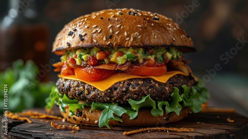 Burger with Black Beans from the Southwest. Generative Ai. photo