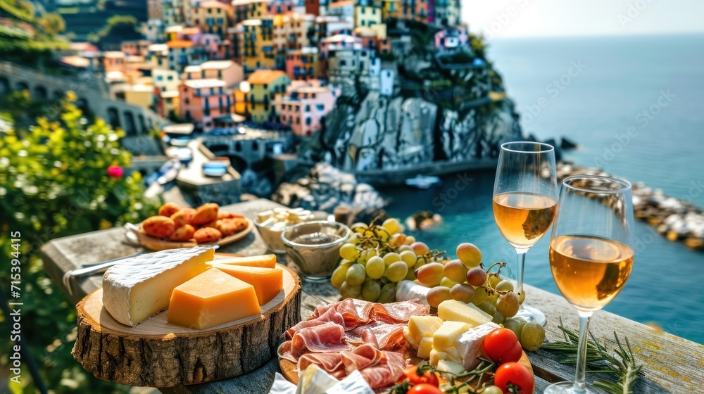 Cheese and Wine Appetizers - Italian. Generative Ai.