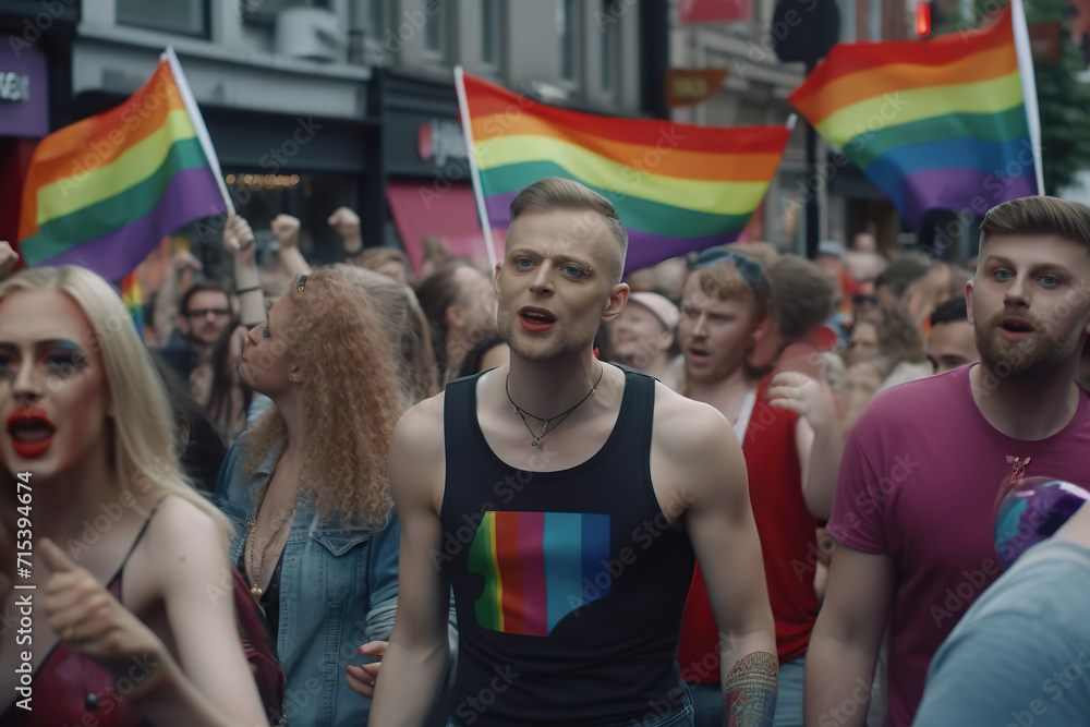 Fototapeta premium Young revelers embrace diversity at the Gay Pride Party.