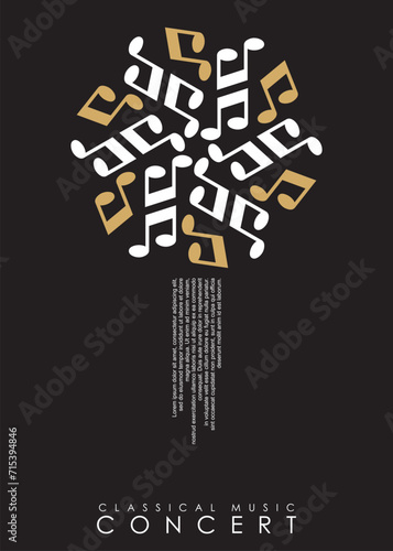 Simple minimalist poster design idea for classical music concert. Musical notes banner concept. Vector illustration for classic music event.