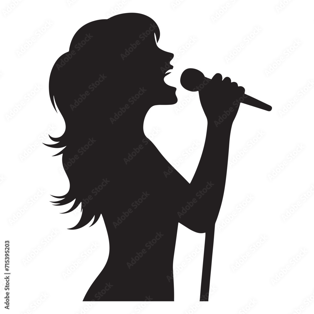 Radiant Resonance: Lady Silhouette Collection Resonating with the Radiance of Female Singer Silhouettes - Woman Illustration - Girl Singing Vector

