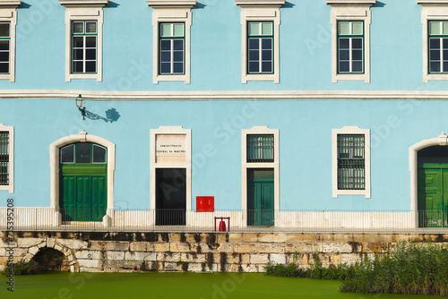 Doca Da Caldeirinha building with blue facade - Portuguese Navy administration. photo
