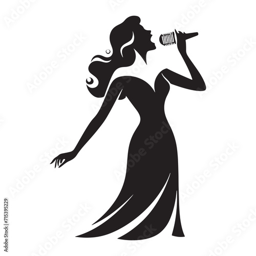 Ethereal Crescendo: Woman Singing Vector Series Building an Ethereal Crescendo with Female Singer Silhouette Artistry - Lady Singer Illustration - Lady Silhouette
