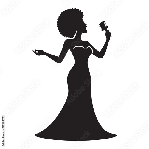 Harmonic Aura: Woman Singing Vector Set Unveiling a Harmonic Aura of Female Singer Elegance - Lady Singer Illustration - Lady Silhouette
