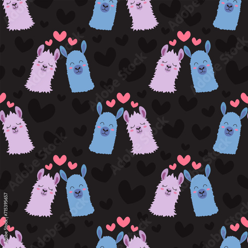 seamless pattern with llamas and hearts