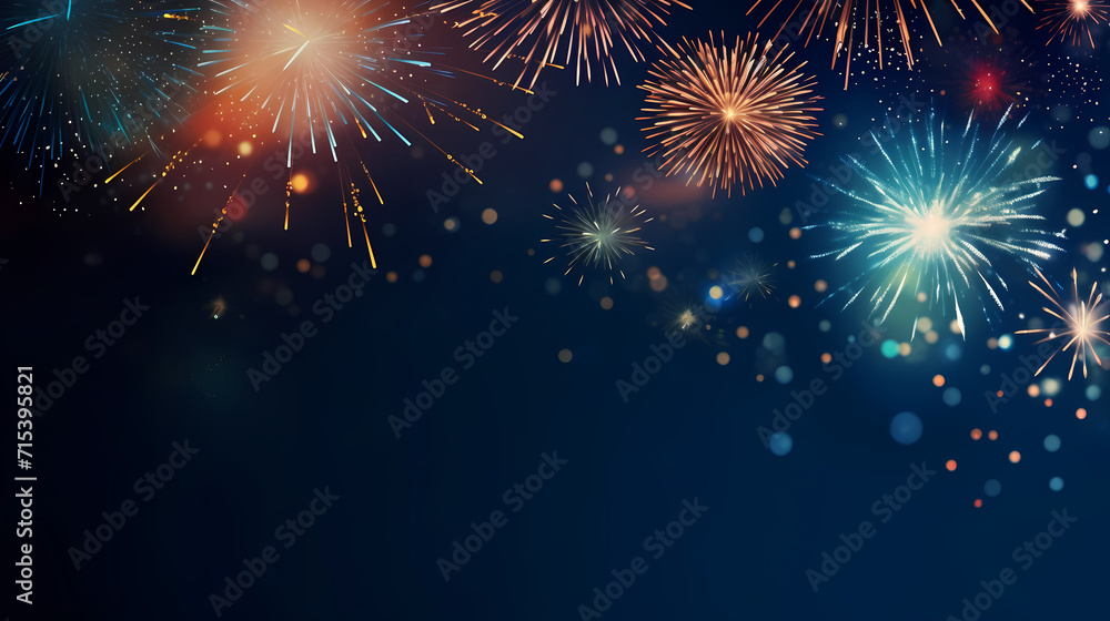Naklejka premium Beautiful creative holiday background with fireworks and sparkles