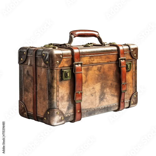 Grungy suitcase on transparent background PNG Generative AI