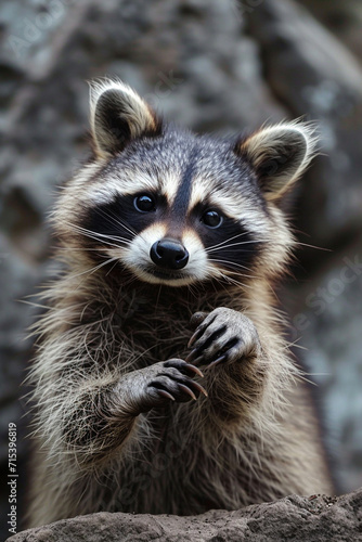 close up of a cute happy raccoon
