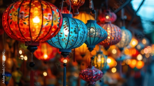 Detail of Handcrafted Silk Lanterns for Retail. Generative Ai.