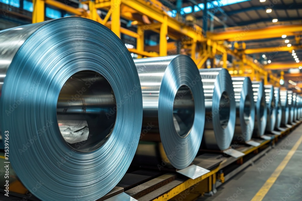 Galvanized galvanized steel sheet rolled in factory Big rolls of steel in a warehouse Galvanized galvanized steel sheet rolled in factory Big rolls of steel in a warehouse