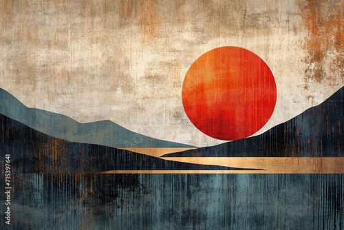 Minimalist abstract colorful mid century japandi style print. Zen, calm, charming and cosy vibes. Great for poster design or frame as decor. Simple shapes and lines.