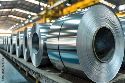 Galvanized galvanized steel sheet rolled in factory Big rolls of steel in a warehouse