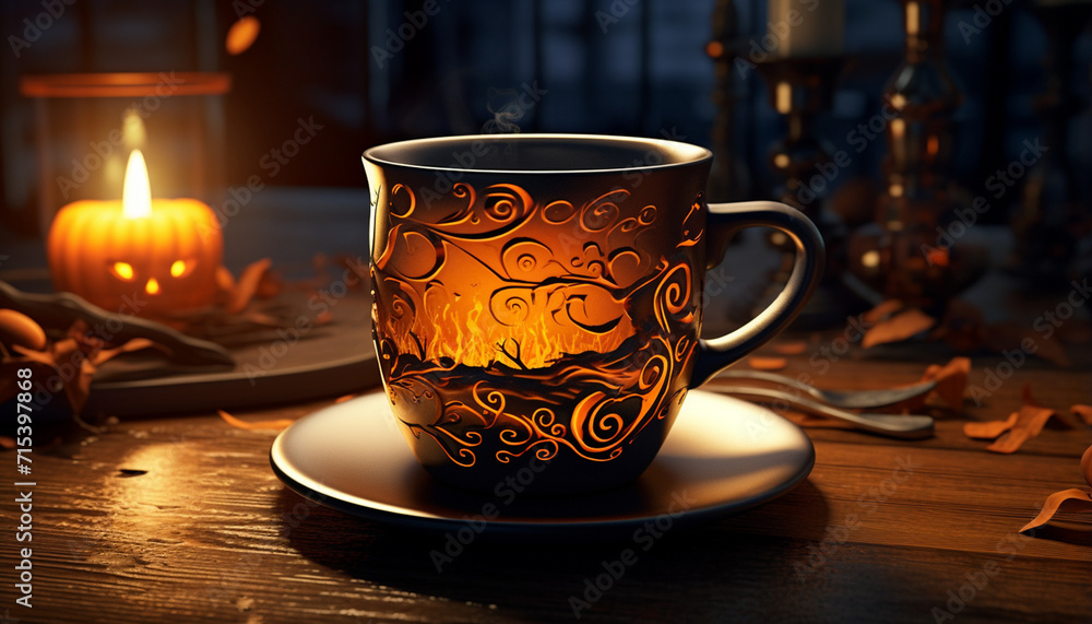 Fototapeta premium A cup with a Halloween print created with Generative Ai