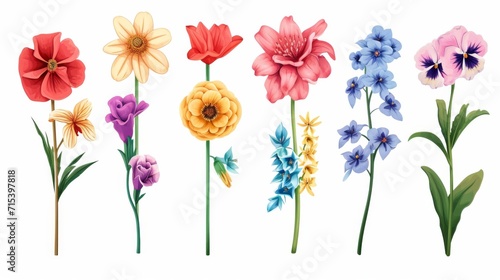 Different flowers decoration on white background