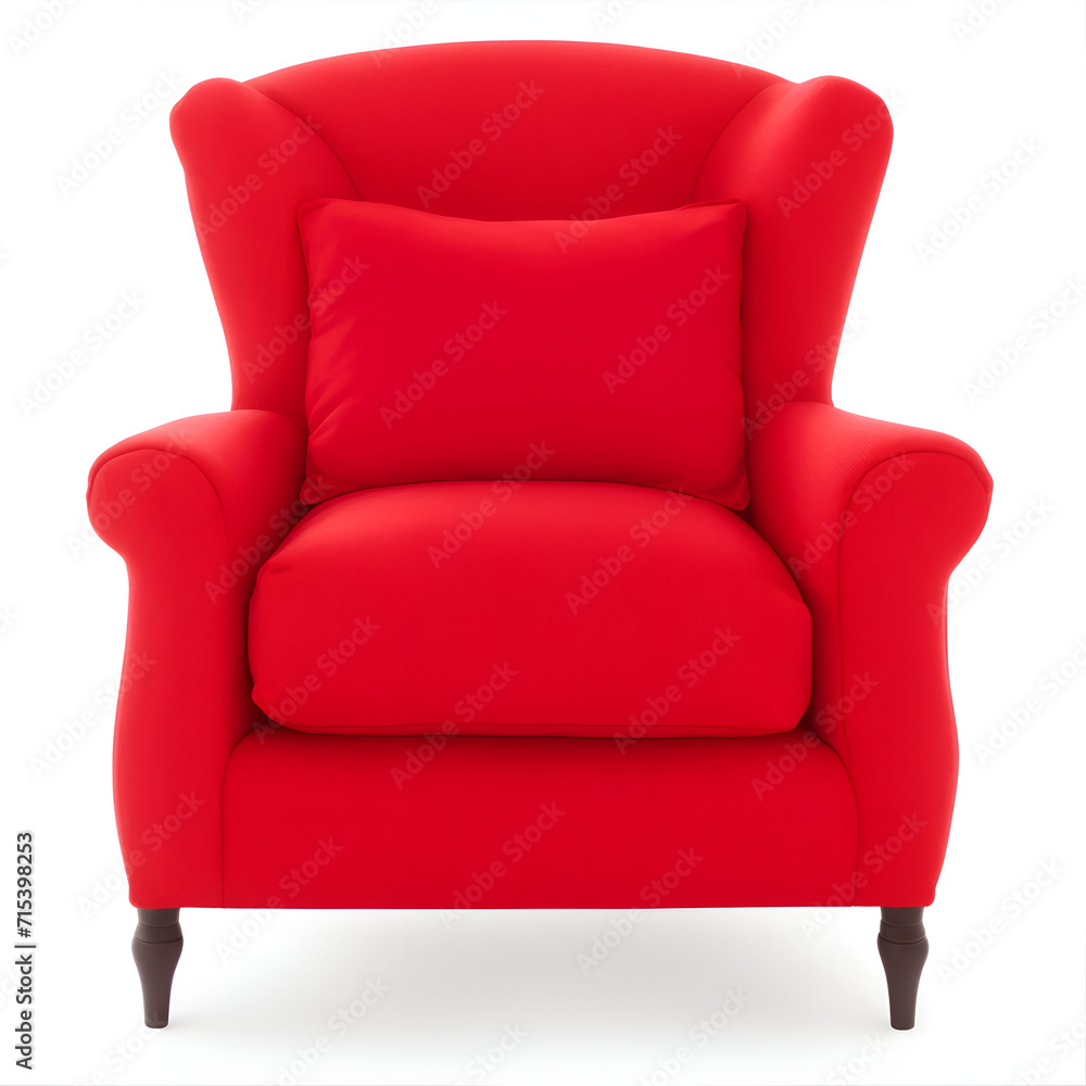 Single armchair sofa and pillow isolated on white. Red sofa and pillow isolated on white. generative ai. Single armchair sofa and pillow isolated on white. Red sofa and pillow isolated on white. generative ai.