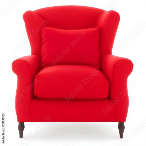 Single armchair sofa and pillow isolated on white. Red sofa and pillow isolated on white. generative ai.