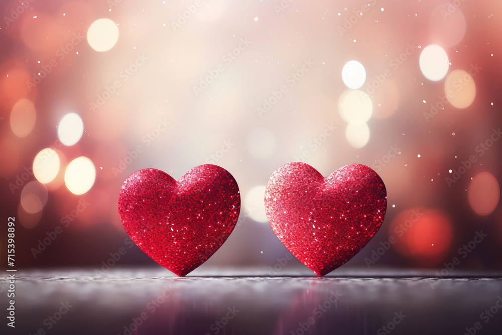 Red heart bokeh background lights for Valentine's Day. Glowing concept of love. AI Generative. Red heart bokeh background lights for Valentine's Day. Glowing concept of love. AI Generative.