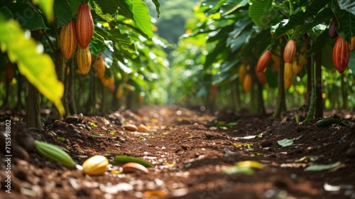 Harvest Cocoa, Discover the Exuberant Cocoa Plantation. Generative Ai. photo
