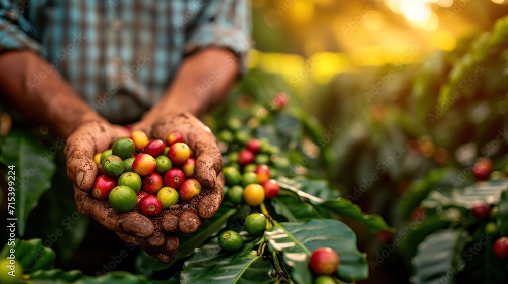 Highlight moments from worldwide fair trade coffee programs. Generative Ai. - obrazy, fototapety, plakaty 