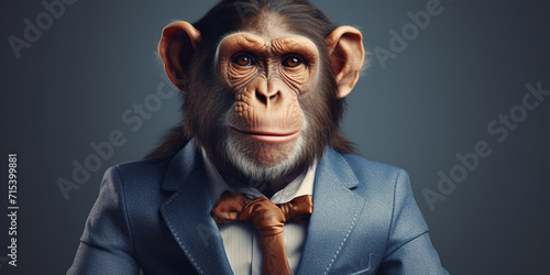 A monkey in a suit with a tie that says monkey ,  Monkey of a dressed in a formal business suit
   photo