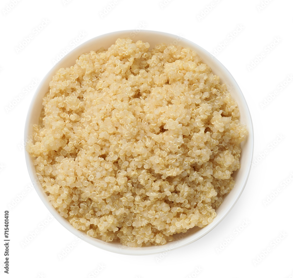 Tasty quinoa porridge in bowl isolated on white, top view Tasty quinoa porridge in bowl isolated on white, top view
