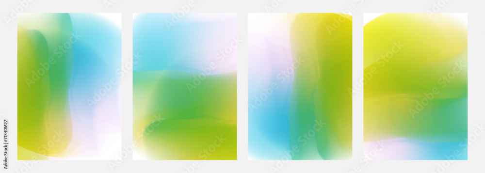 Set of Springtime color backgrounds with bright blurred gradients for Spring season creative graphic design. Vector illustration.