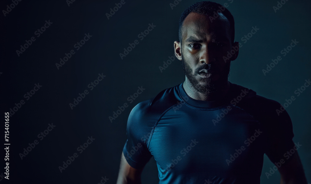 Obraz premium portrait of a african american male athlete in blue shirt and background