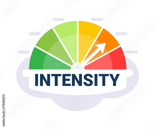 Dynamic Intensity Level Indicator Dial Vector Illustration with Multicolored Measurement Zones