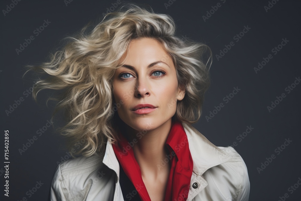 Portrait of a beautiful blonde woman with long curly hair. Studio shot. Portrait of a beautiful blonde woman with long curly hair. Studio shot.
