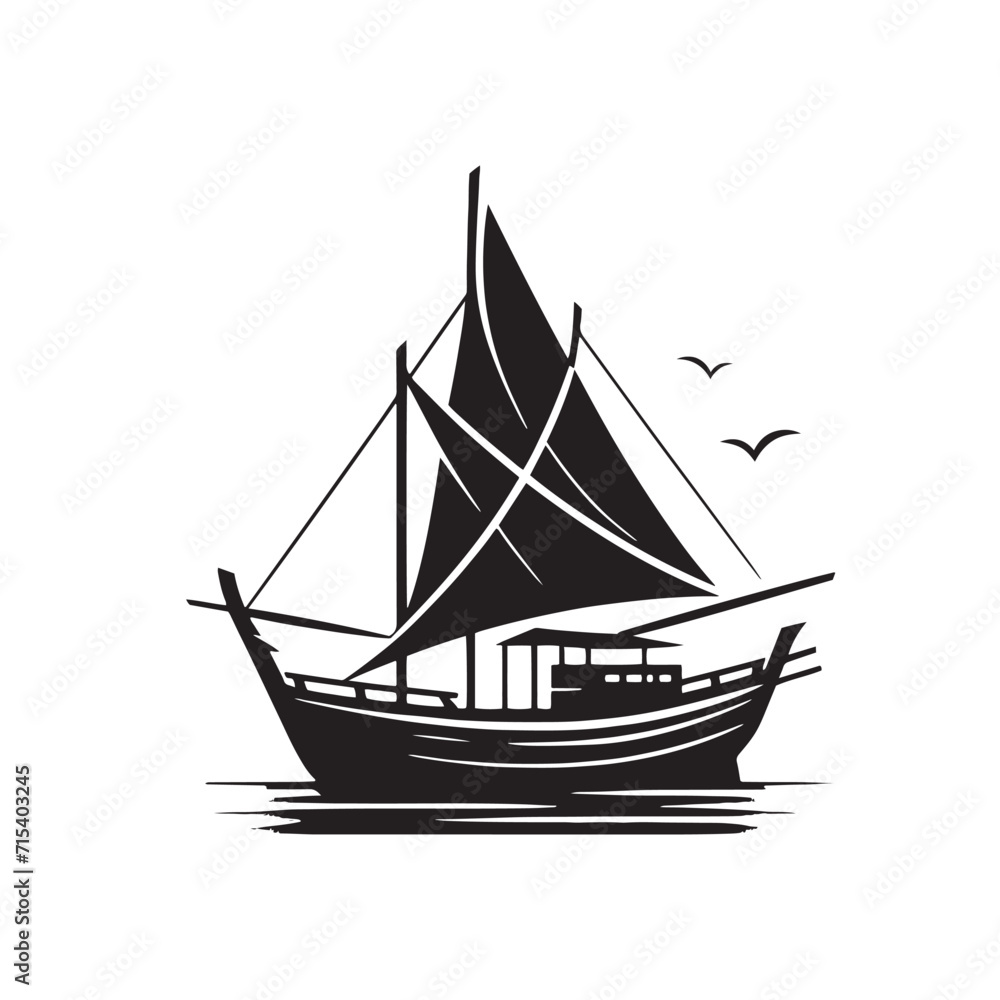 Coastal Elegance: Boat Silhouette Set Emanating Elegance Along Coastal Horizons - Boating Silhouette - Boat Vector - Yacht Silhouette
