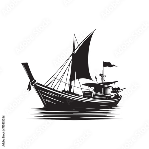 Seafaring Whispers: Boat Silhouettes Whispers Tales of Seafaring Adventures - Boat Illustration - Sea Vector - Yacht Illustration 