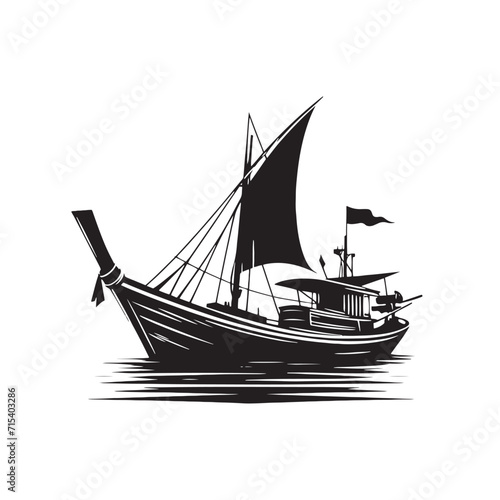 Seafaring Whispers: Boat Silhouettes Whispers Tales of Seafaring Adventures - Boat Illustration - Sea Vector - Yacht Illustration
