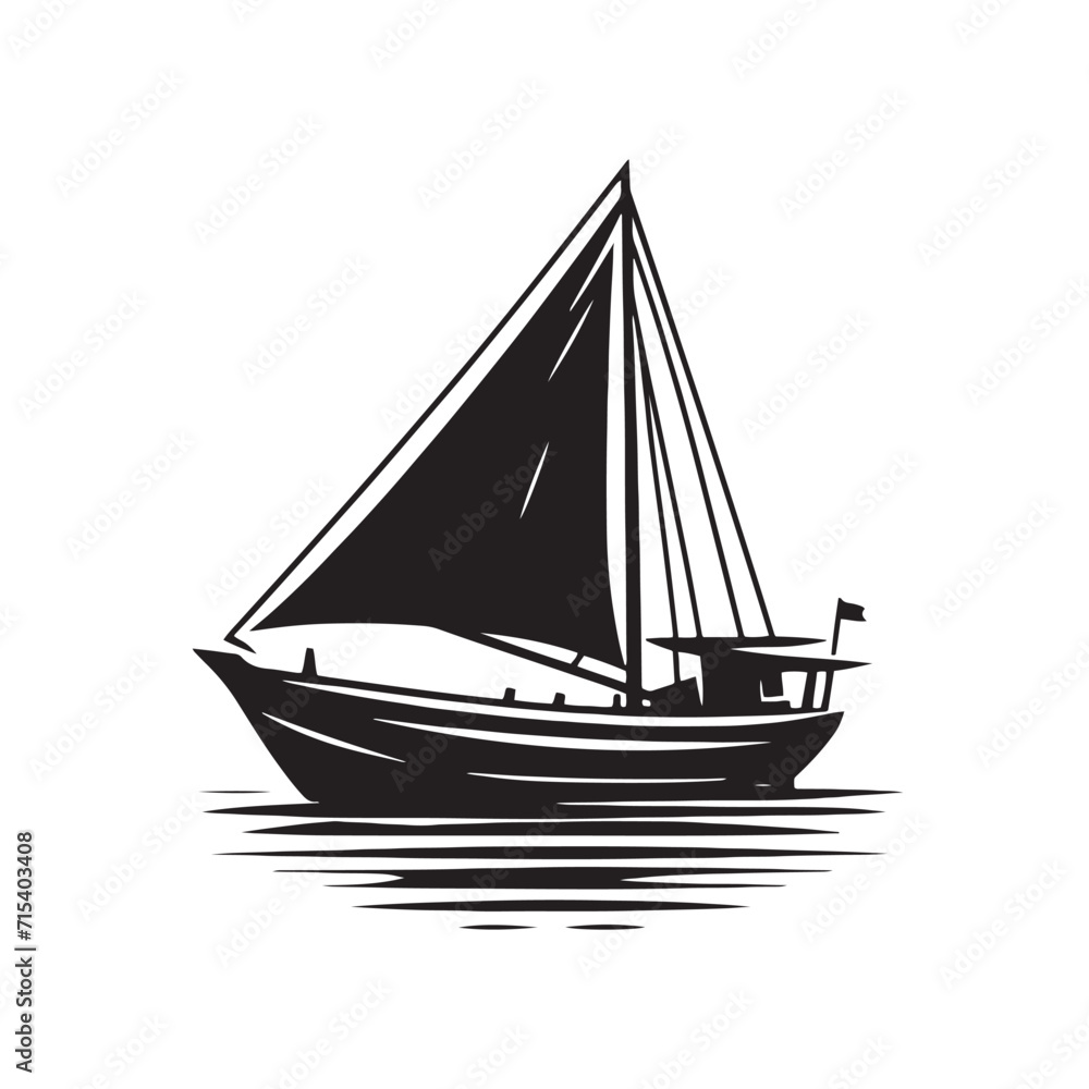 Tranquil Waters: Boat Silhouette Series Creating a Serene Visual Symphony - Boating Silhouette - Boat Vector - Yacht Silhouette
