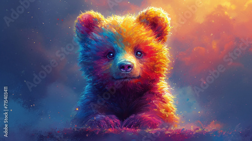 colored print illustration of cute baby honey bear