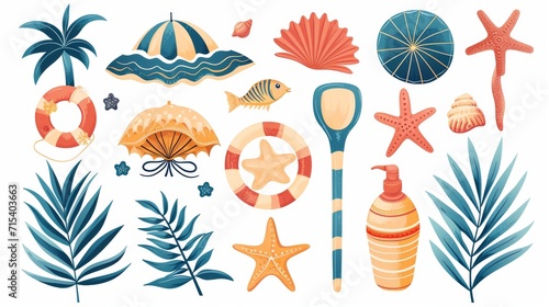 Retro summer, beach and ocean vector design elements on white background