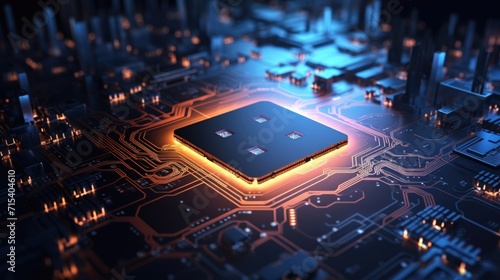 3D rendering of electronic circuit , machine and computer technology. Generate AI image
