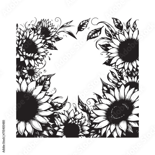 sunflower floral vector frame style and circle style vector illustration black and white for graphic design spring season special