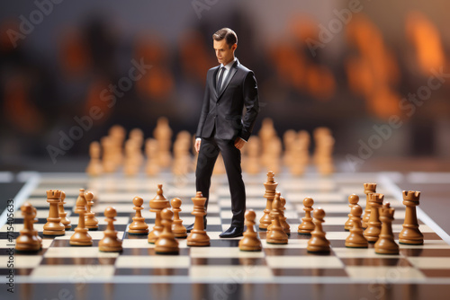 Businessman figure on the chess board, strategy concept
