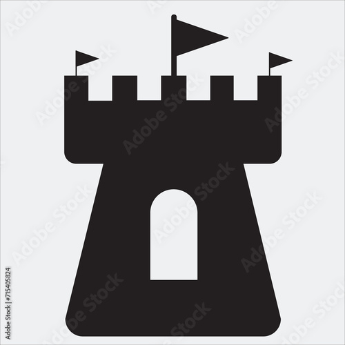 Castle black icon palace with black flag, EPS vector
