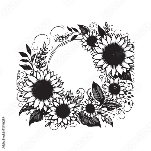 Fototapeta Naklejka Na Ścianę i Meble -  sunflower floral vector frame style and circle style vector illustration black and white for graphic design spring season special 