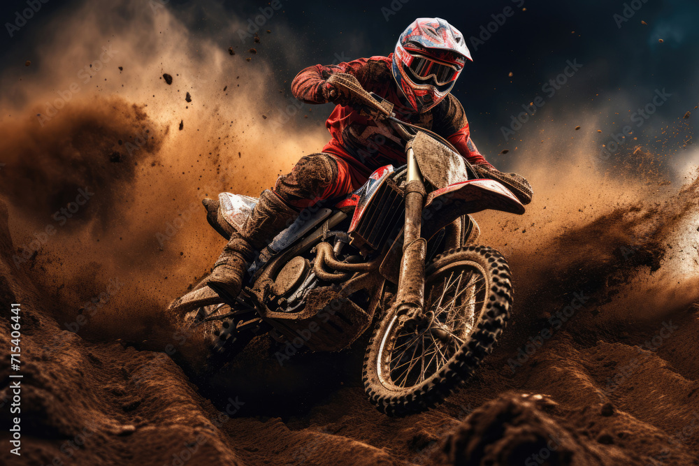 Sporty motorcyclist on a motocross motorcycle in motion Sporty motorcyclist on a motocross motorcycle in motion