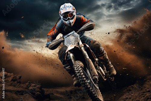 Sporty motorcyclist on a motocross motorcycle in motion