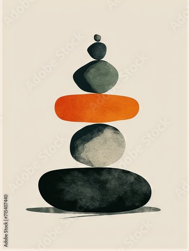 Minimalist abstract colorful mid century japandi style inspiration. Zen, balance, buddha, yoga, calm, charming and cosy vibes. Great for poster design or frame as decor. Simple shapes and lines.