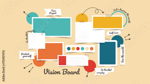 Vector photo collage template moodboard pictures grids vector illustration, vision board	