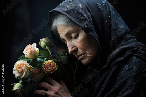 Sad grieving widow, woman in black