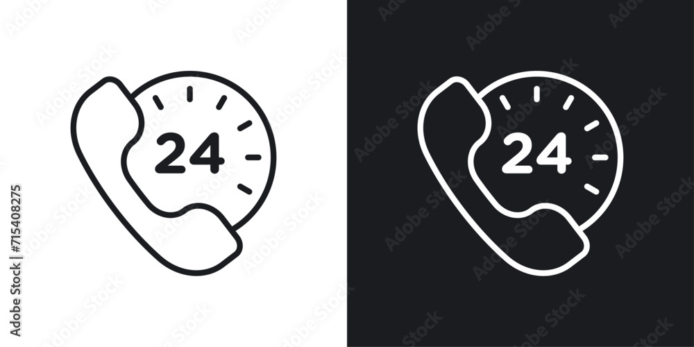 24 7 Emergency call services icon designed in a line style on white background.