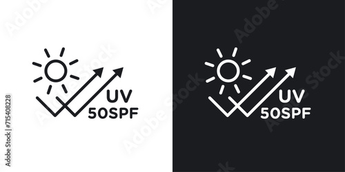 UV SPF 50 Protect icon designed in a line style on white background.